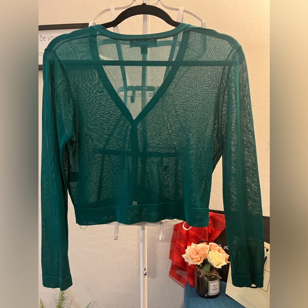Ralph Luaren Womens Sheer Cropped Cardigan Button Up Long Sleeve Green Small